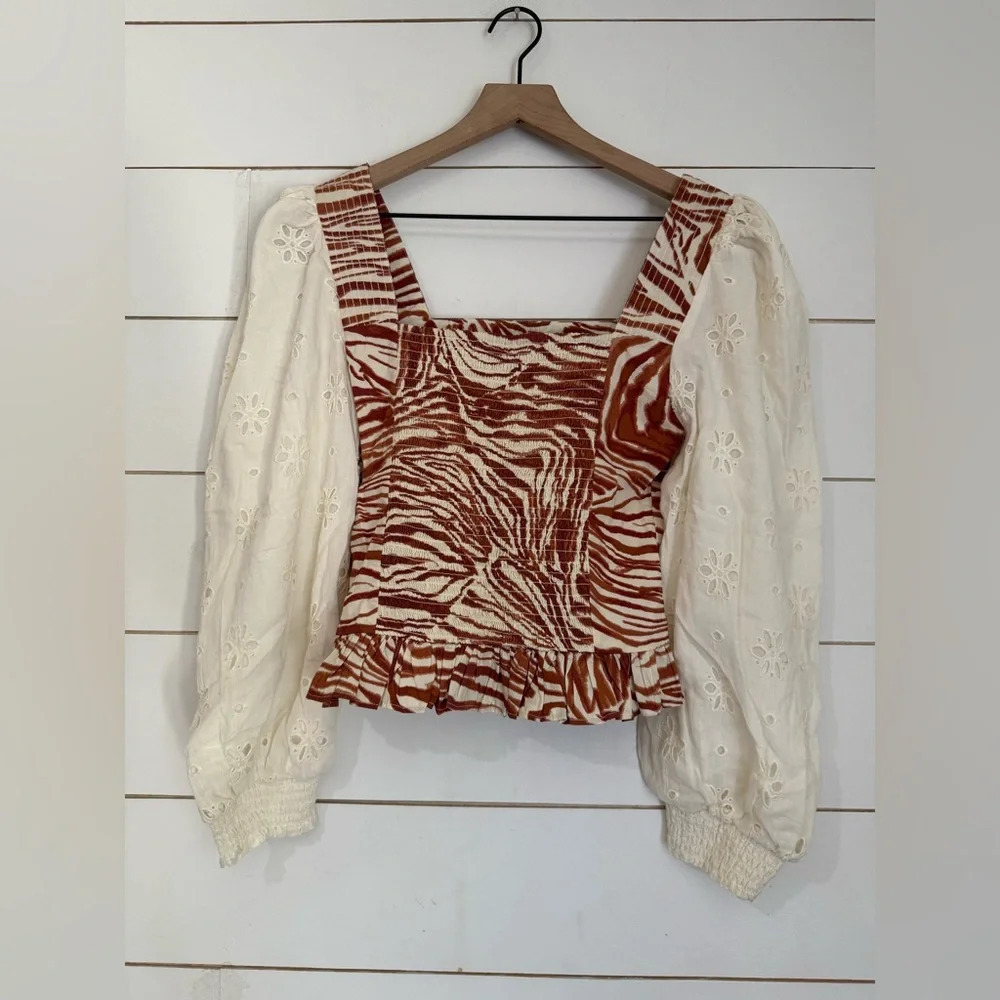 LOVE THE LABEL ANTHROPOLOGIE LOVE THE LABEL SMOCKED EYELET PUFF SLEEVE BLOUSE - Picture 9 of 12